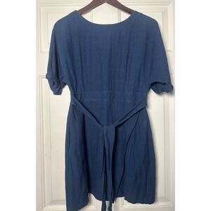 ASTR the‎ Label Navy Blue Linen Blend Open Back Tie Waist Mini Dress Pockets M
